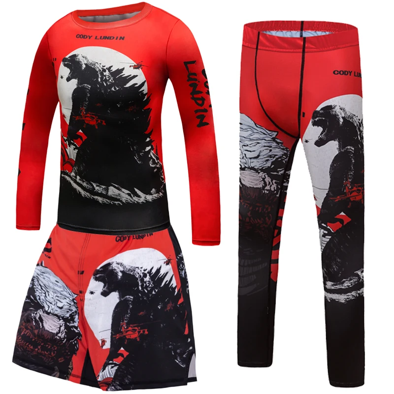 Gyerekek MMA rashguard számára gyerekeknek jiu jitsu t-shirt+pant sportsuit Fiú MMA Sort Öltözés bjj Kick box jerseys Futóverseny sets