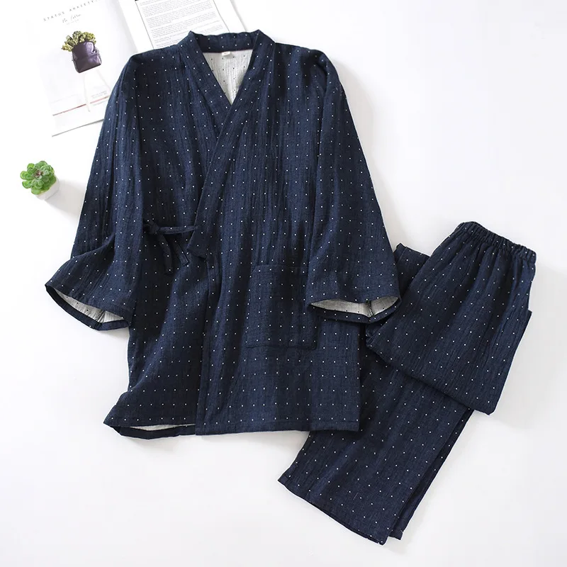 Men Japanese Kimono Bath Robe Sleepwear Sauna Spa Yukata Haori Aodai Home Nightgown Hanfu Cotton Soft Pajamas Set Tee Tops Pants