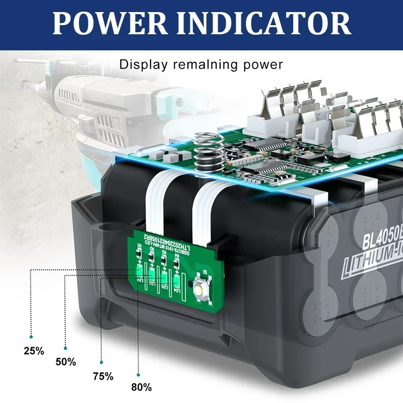 Imagem -03 - Bateria para Ferramenta de Lítio Bateria Compatível com Ferramentas 40v 6.0ah Bl4025 Bl4040 Bl4020 Bl4050 Bl4060 18650