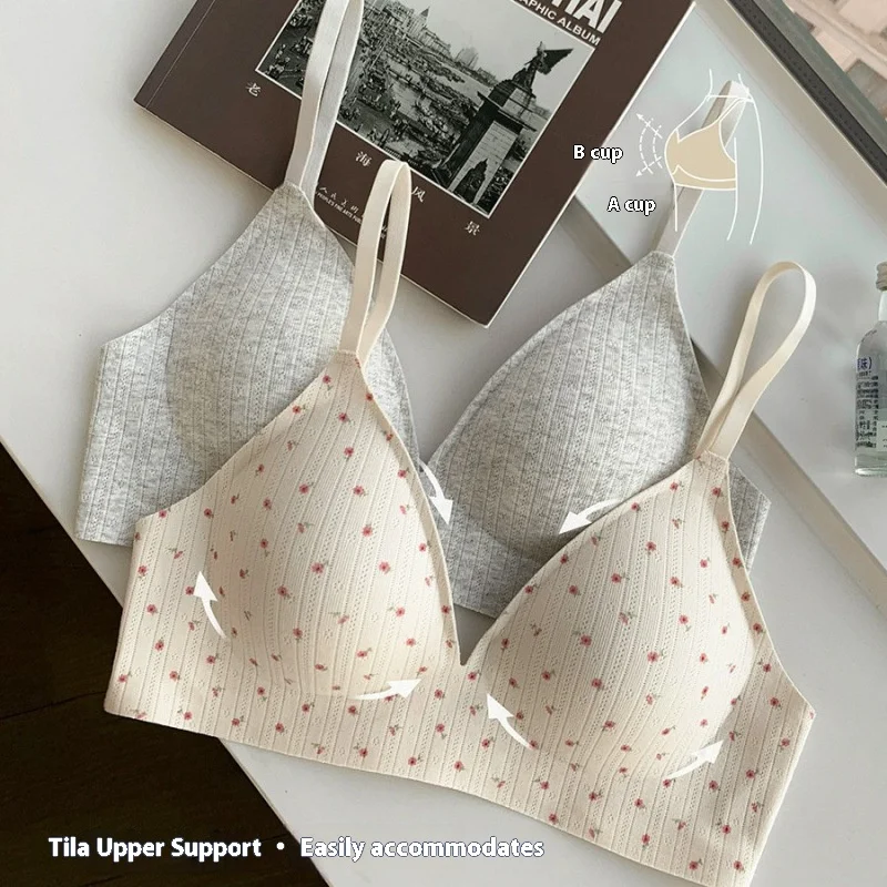 Sweet Breathable Triangular Cup Underwear Female Thin Non-marking Non-steel Ring Gathered Comfortable up Support Anti-Sagging Br