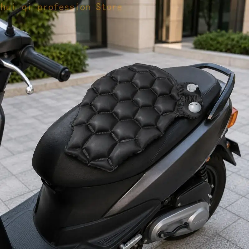Aufblasbare Motorrad-Sitzauflage, schwarzes Sitzpolster für tägliche Straßen, längere Reisen, Sitzentlastung und ein weicheres – Detail 5