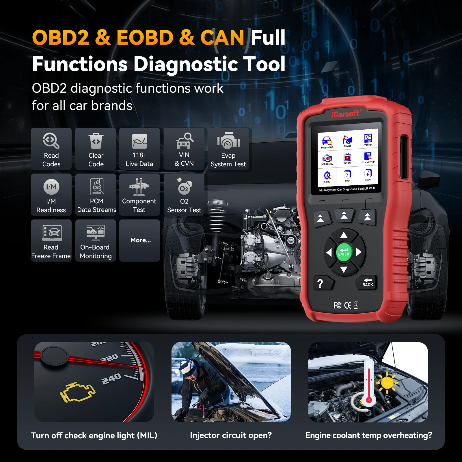 iCarsoft LR V1.0 OBD2 Diagnostics For LandRover & Jaguar Code Reader with Oil/SAS Reset+Lifetime Free Update+Live Data+Printing