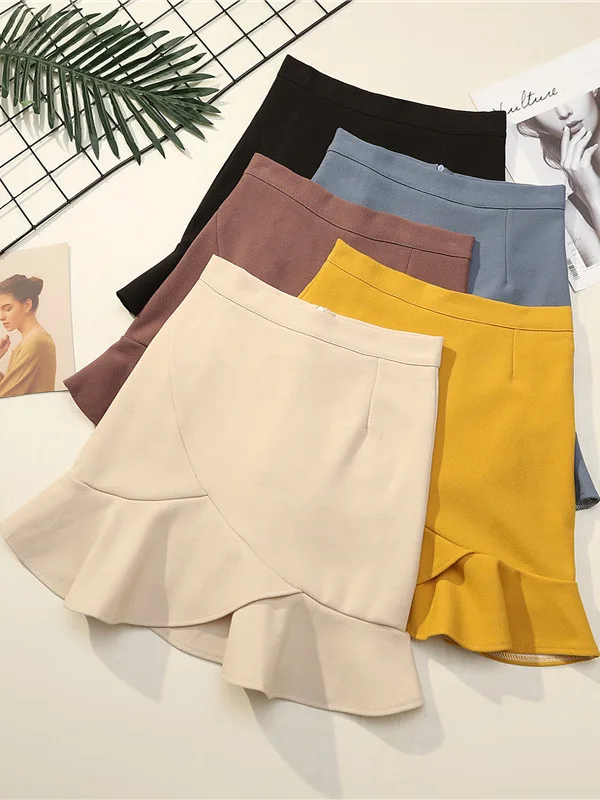 Rüschen-Fi-Schwanzrock, Wickelrock, hüftlang, mittellang, Street Sle, Polyesterfaser, Stand-Passform, Sommerkollektion, Damenmode