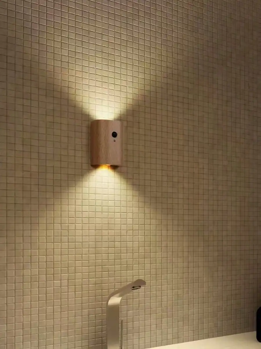 قطعة واحدة من ضوء LED بمستشعر بشري من الخشب الحبوب: قابل لإعادة الشحن عبر USB، مغناطيسي، ديكور - استخدام منزلي متعدد الغرف