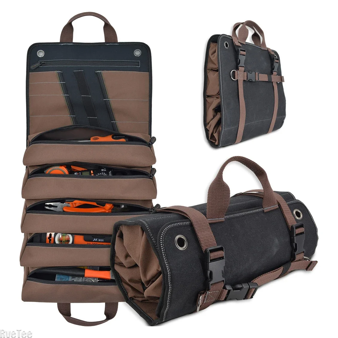 

15-Pockets Heavy-Duty Waxed Canvas Tool Roll Tool Roll Up Bag Organizer Roll Up Tool Bag Organizer