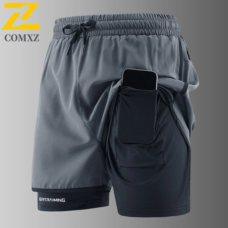 2025 New Summer Gym Sports Shorts Men's high quality Fitness Fake 2 Pieces Stretch Jogging Shorts Casual Quick Dry Beach Shorts