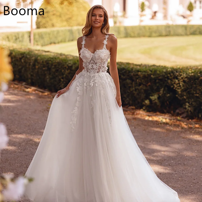 

Booma A-Line Spaghetti Strap Lace Appliques Elegant Wedding Dresses Tulle Brides Gown Custom Made 2025