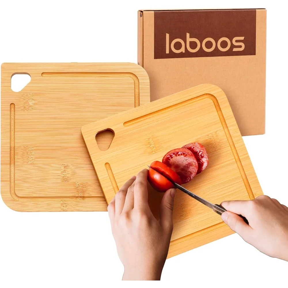 

2-Pack Small Bamboo Cutting Boards with Juice Groove | 7x7 Inch Mini Chopping Boards for Fruit, Cheese, Baby Food, Dorm & Travel