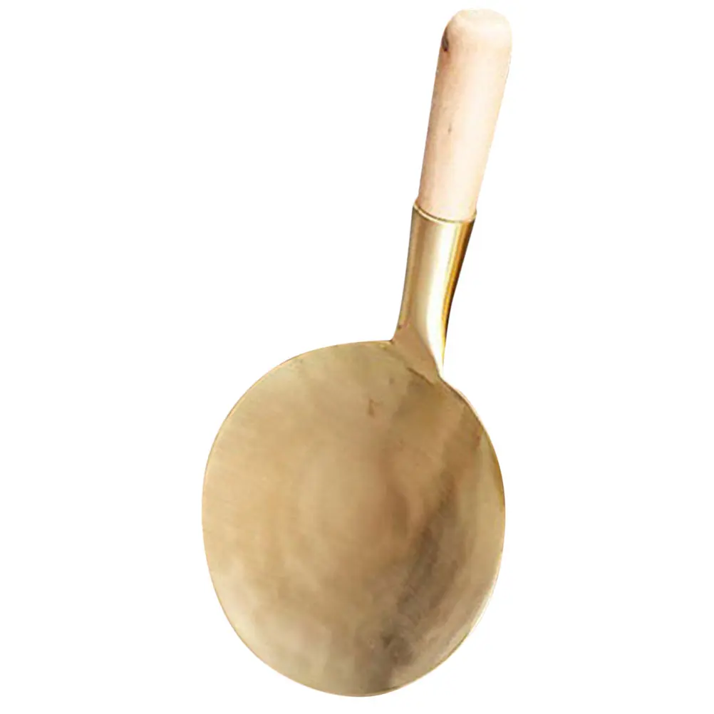 

Tofu Spoon Brass Wood Handle Thickened Kitchen Spoon For Rice Tofu Serving Ladle Non-Skid Grip Household Cooking