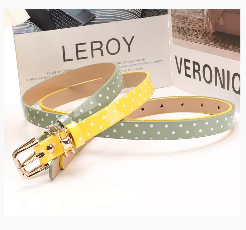 Women PU Leather Polka Dot Pin Buckle Belt Robust Synthetic PU Material Elegant Square Buckle Contour High‑Gloss Outer Skin Teen