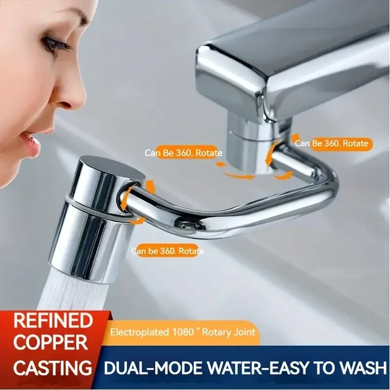 

1pc 1080° Swivel Stainless Steel Faucet Extender Sink Accessories with Adapter Universal Splashproof Dual Spray Mode