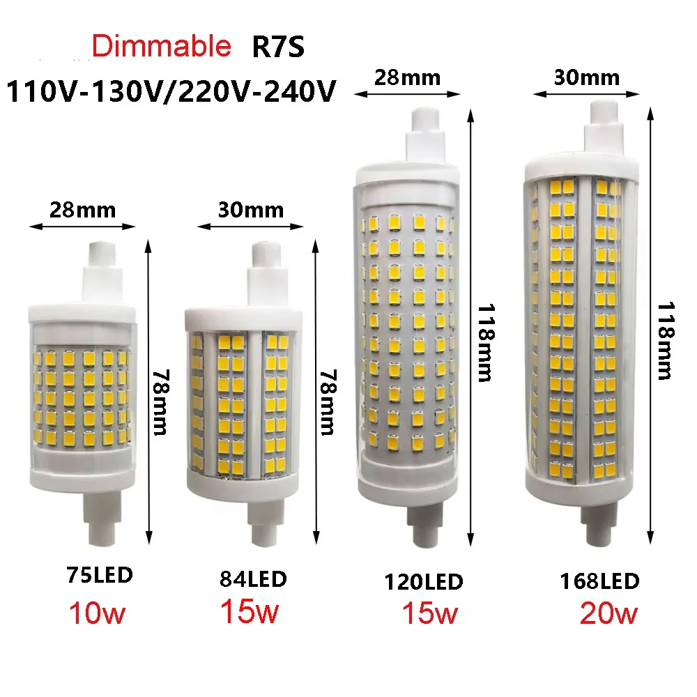 Highlight Dimmable R7S Ceramic Bulb  R7S Cross Recessed Lamp J78mm J118mm LED Tube 110V 220V Floodlight Bulb 3000k 4000k  6000k