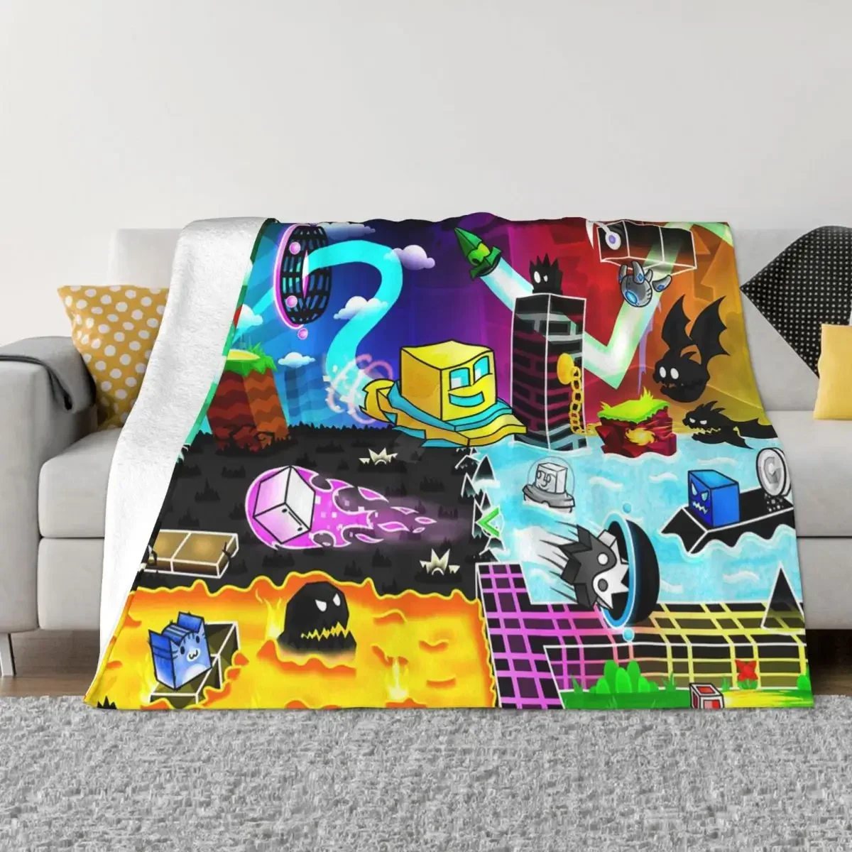 Winter 3d Print Blanket Geometry Dash Video Game Blanket Coral Fleece Plush All Season Breathable Lightweight Thin Blanket