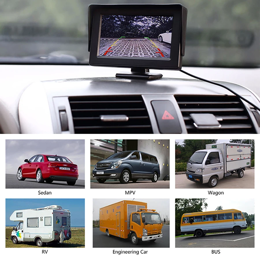 Universelles 4,3-Zoll-Rückfahrmonitor-Set für Autos, Nachtsicht-Rückfahrkamera für Fahrzeuge, DVR-Parksystem, einfache Installation – Detail 4