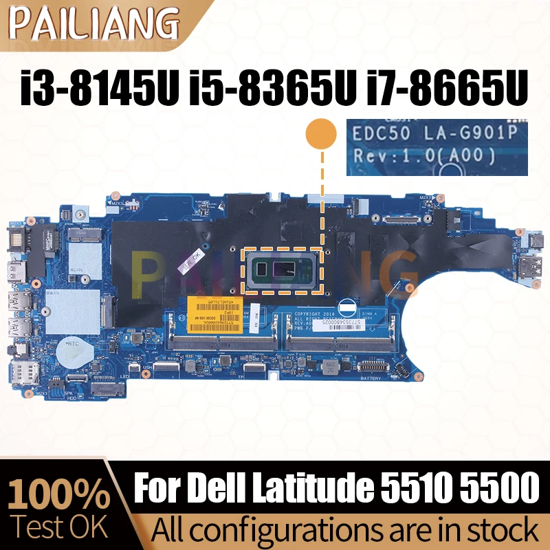 

For DELL Latitude 5510 5500 Notebook Mainboard Laptop LA-G901P 0J16NW 0F9GJ4 0F25W9 i3-8145U i5-8365U Motherboard Full Tested