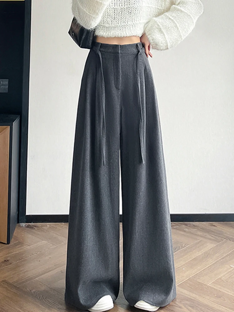 

Женские брюки с высокой талией, на флисовой подкладке, широкие, прямого кроя, в пол, повседневные, осенне-зимние, новые, элегантные