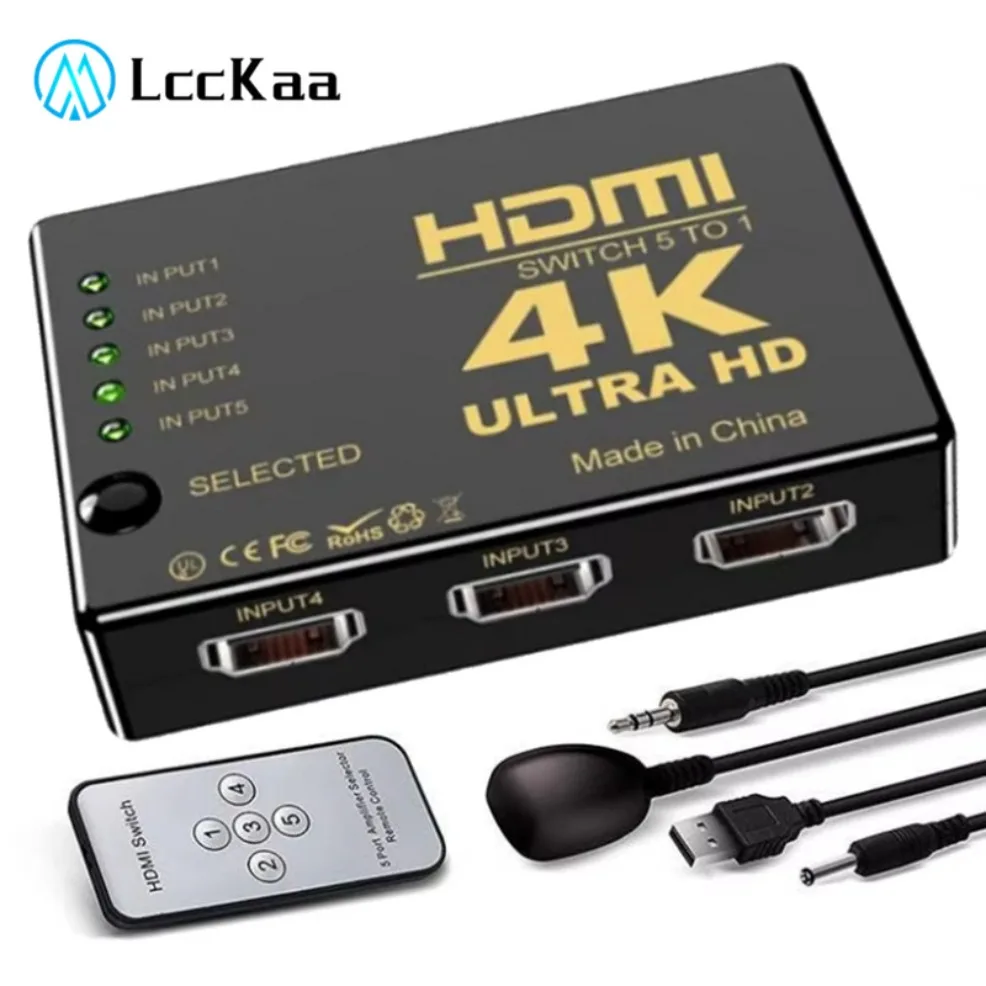 Przełącznik wideo 5x1 HDMI HD 4K z pilotem na podczerwień 5 wejść 1 wyjście Przełączniki HDMI do konsoli Xbox PS4 DVD HDTV PC Laptop TV