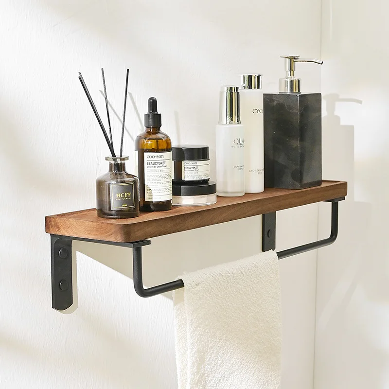 Imagem -05 - Alumínio Wall-mounted Shower Storage Rack com Rod Walnut Bathroom Shelf Shampoo Organizer Toalha Holder Black