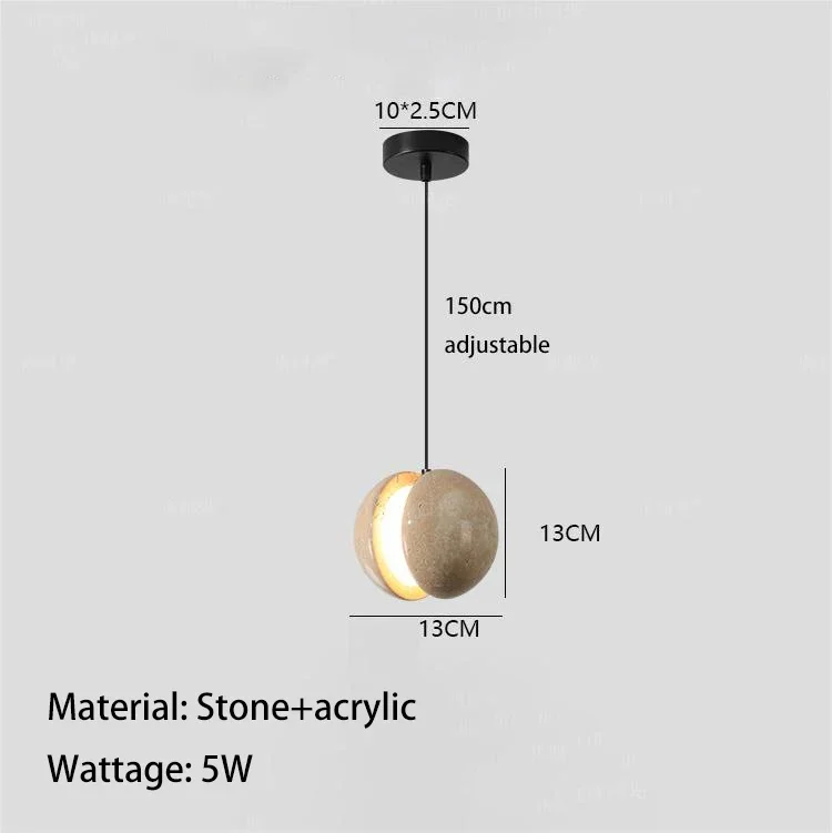 Led Pendant Lamp Natural Stone Lunar Chandelier Small Bedroom Beside Round Hanging Light Home Room Decoration Soft Lighting