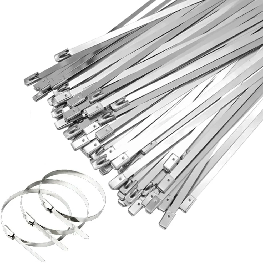 100pcs Metal Cable Zip Ties,4.6x300mm 304Stainless Steel Cable Ties with 220LBS Tensile Strength, for Industrial and Outdoor Use