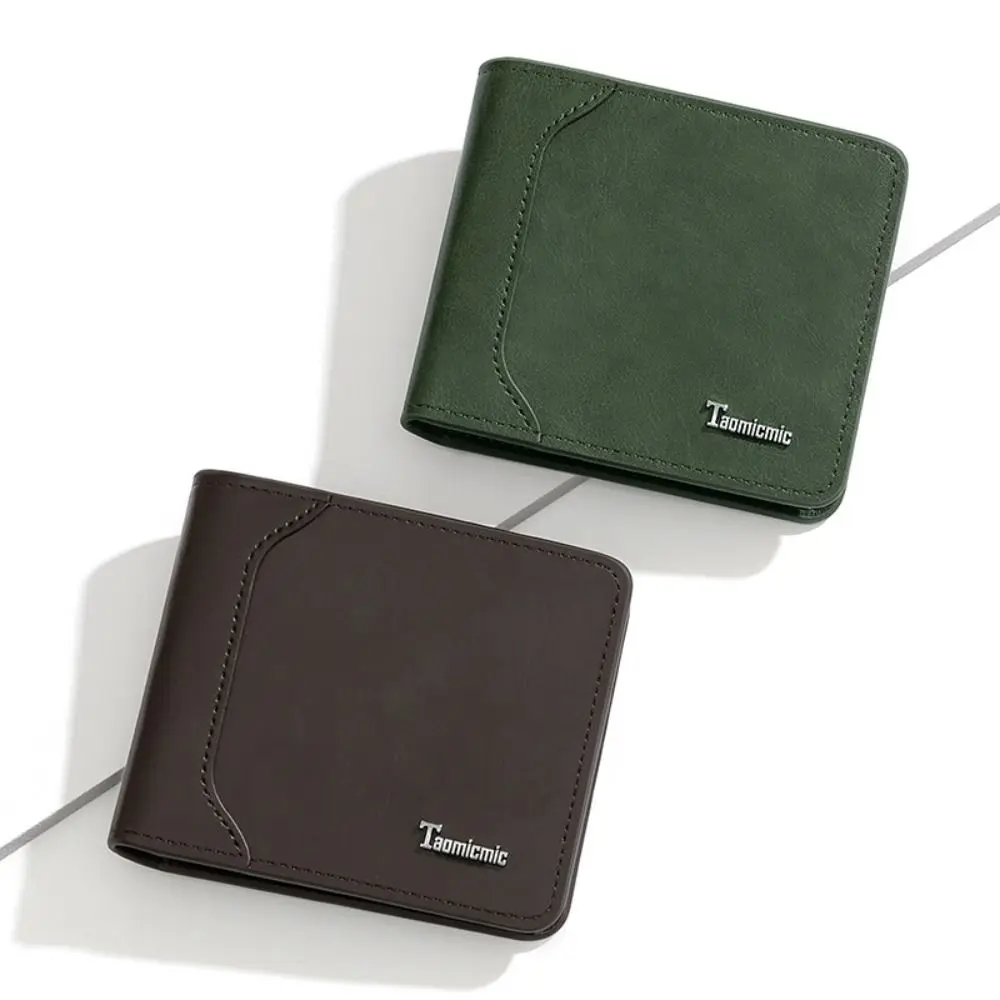 Eenvoudige zakelijke heren korte portemonnee Geldzak Casual mannelijke tweevoudige portemonnee Pu-leer Effen kleur Broekzak Dagelijks