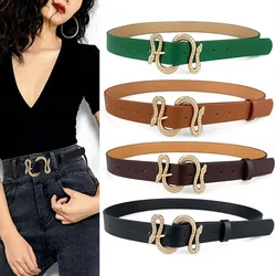 Luxury Brand Pu Leather Belt For Women Designer Metal Snake Buckle Waist Strap Female Dress Jeans Decoration Waistband