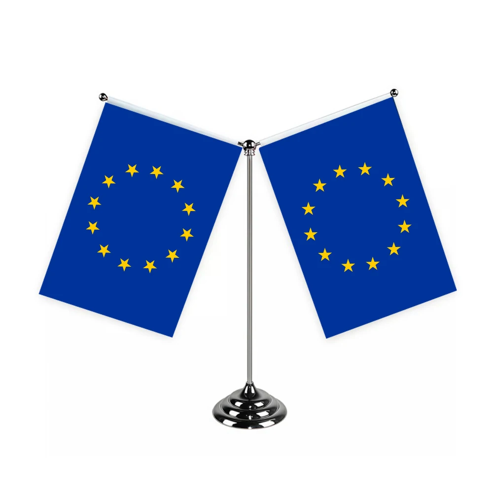 Aerlxemrbrae Metal Stand  14x21cm  Office Desk Flag of European Union flag  polyester EU Flag table Banner Desk Ornaments