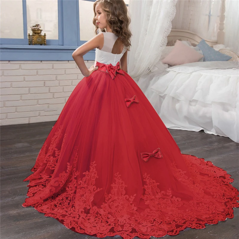 Girls Lace Long Prom Gowns Bridesmaid Kids Dresses For Girls Teens Girl Party Dress Kids Princess Evening Formal Wedding Vestido