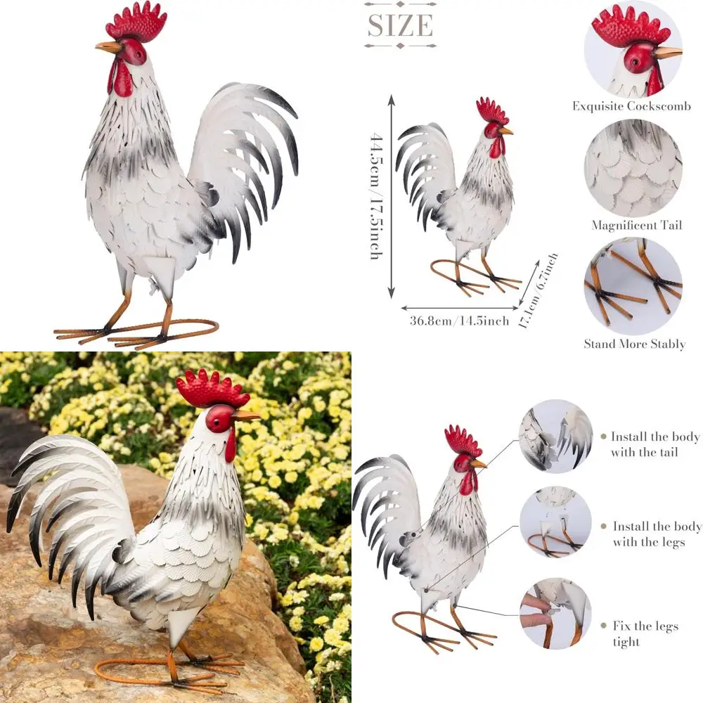 

Waterproof Metal Rooster Statue for Garden Decor, 17.5 inches, Perfect White Rooster Gift Idea, Outdoor Garden Art, Rooster Them