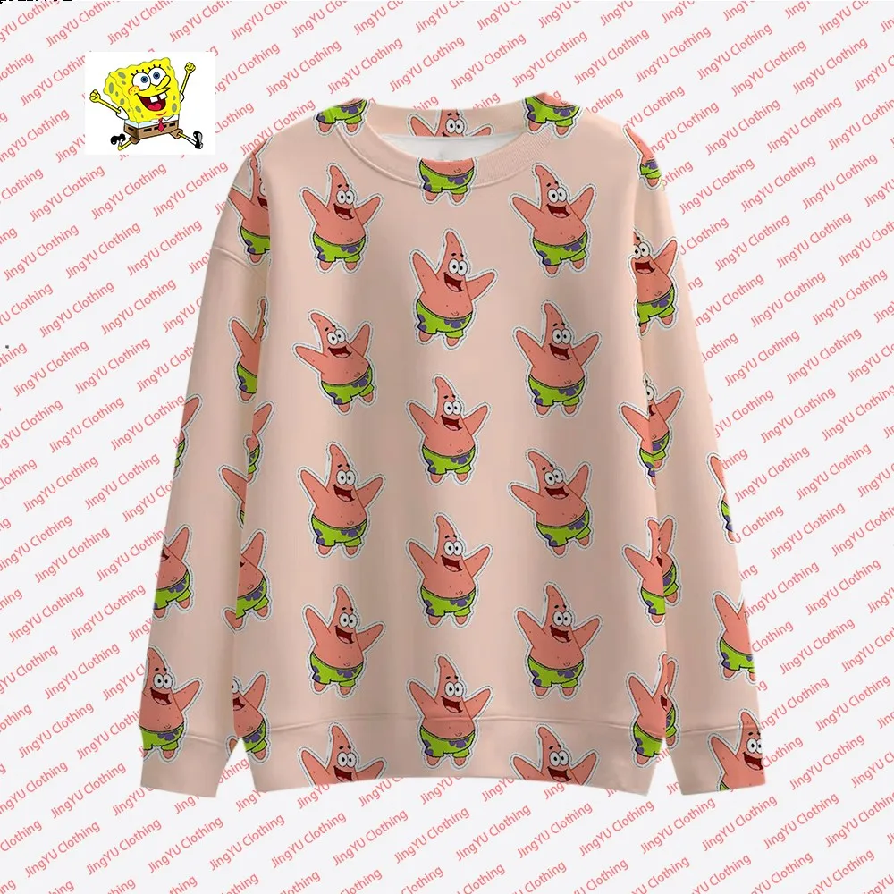 Jersey informal de manga larga para mujer, ropa de calle con estampado de estrellas Rosas y Bob Esponja, cuello redondo, a la moda, para otoño,