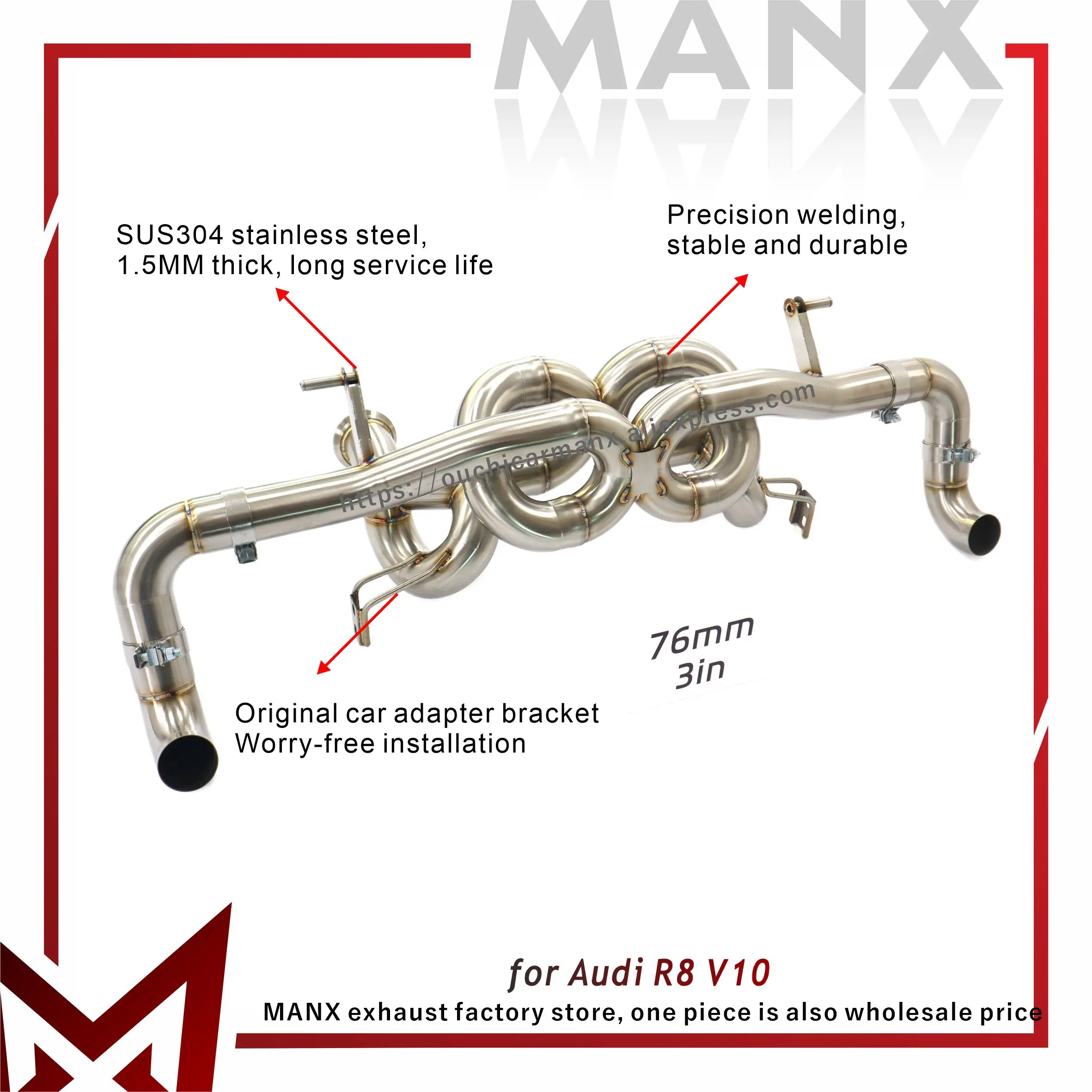 

MANX SUS304 Catback for Audi R8 V10 Exhaust system Dual X-tube design Sounds good TIG manual welding
