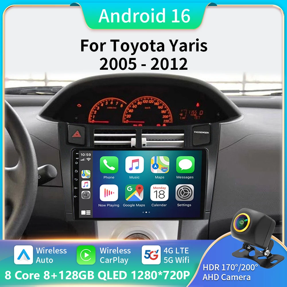 

2 Din Android 16 Car Radio for Toyota Yaris 2005-2012 Multimedia Player Carplay Auto Stereo GPS Head Unit Navigatore Audio