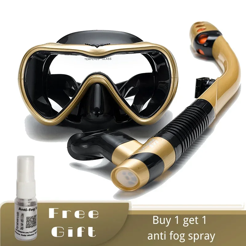 Scuba Diving Mask Snorkel Set Leakproof  with Tempered Glass Anti-fog Spray   Swimming Goggles Easy Breath Dry  Tube