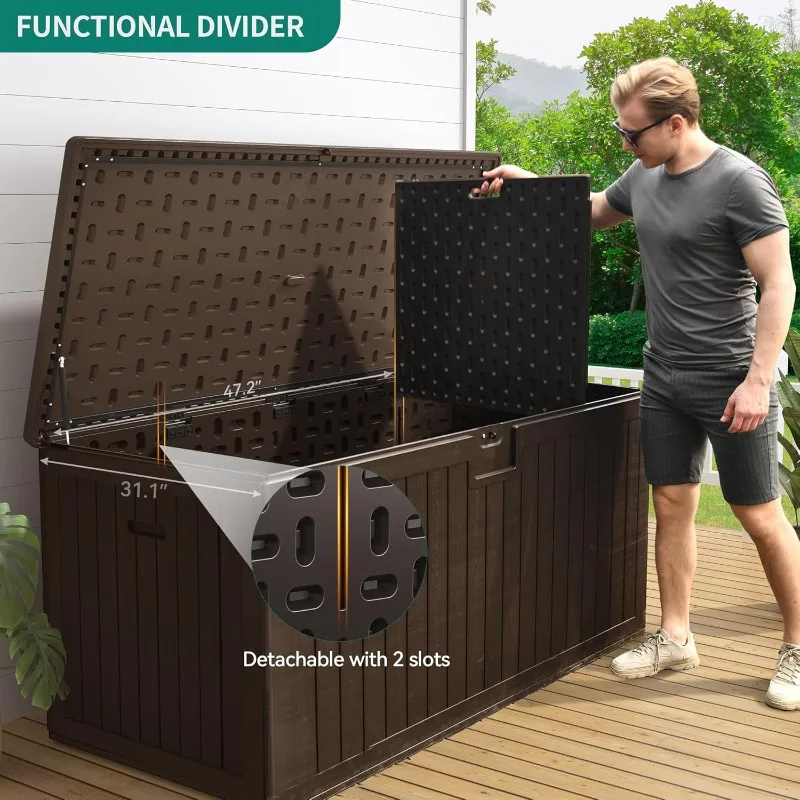 YITAHOME 230 Gallon Double-Wall Deck Box with Divider & Side Handles, Outdoor Large Storage for Patio Furniture Cushions