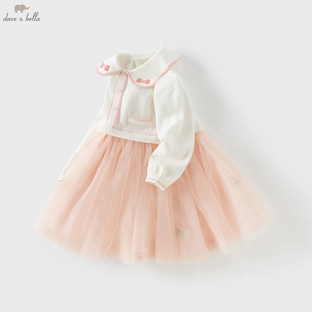 

Детское кружевное сетчатое платье-свитер Dave Bella, праздничное платье принцессы с длинными рукавами для девочек, милая одежда на Рождество, день рождения DB1251912