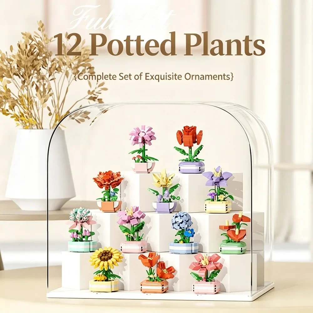 Succulent Forever Flower Potted Plant Building Blocks DIY Assembly Desktop Ornament Home Tabletop Decoration Holiday Present