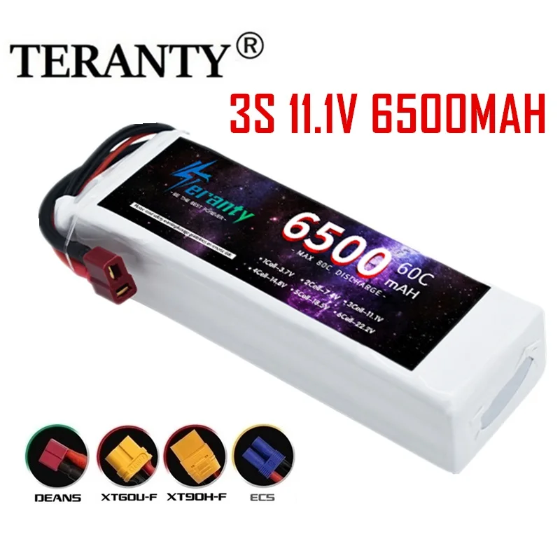 TERANTY  11.1V  6500MAH batterie Lipo pour Quad RC FPV avion Drone bateau 60C 3S  batterie avec prise T XT60