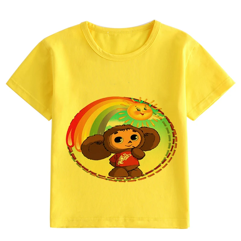 4 Colors 2-9y Children Russian Cartoon Cheburashka Funny T Shirt Summer Baby Boys/Girls Chebu Russia Tops T-shirt Kids Clothes