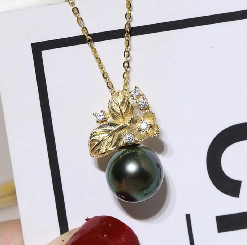 

18 дюймов, 10-11 мм, натуральный черный, зеленый цвет, идеальное круглое жемчужное ожерелье, кулон