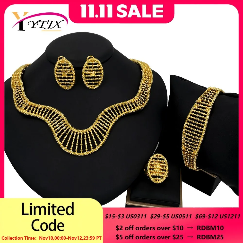 

YTJX 2025 New Design Jewelry Set For Women Wedding Gifts African 18K Gold Plated Choker Necklace Bracelet Oval Stud Earrings