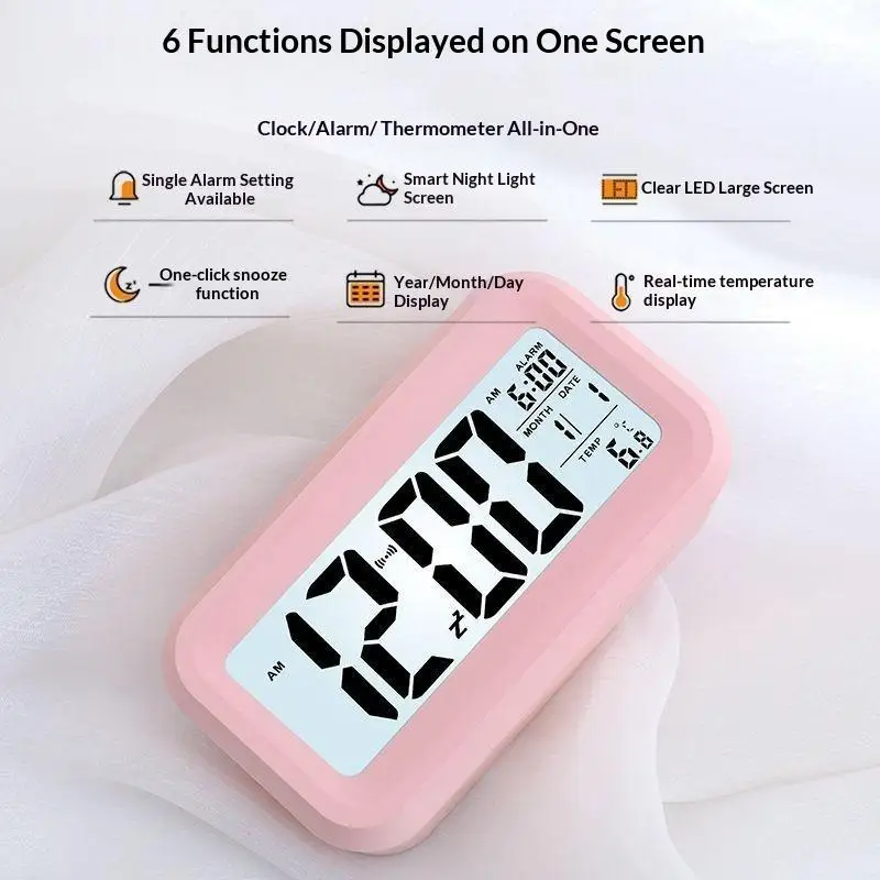 Digital Compact Alarm Clock with Temperature Date Display Multi Colors Available for Bedroom Office Travel Use