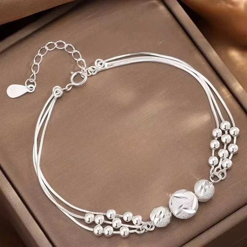 Fine 925 Sterling Silver Lucky Beads Bracelets For Women Luxury Designer Multilayer Adjustable Bracelet Wedding Jewelry Gift