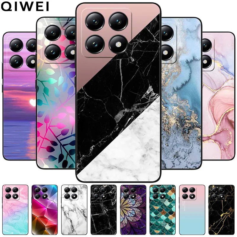 For Xiaomi 14T / 14T Pro Case Fashion Black TPU Marble Painted Cover for Xiaomi 14T Pro Shockproof Shell Capa Silicon Bag 6.67''