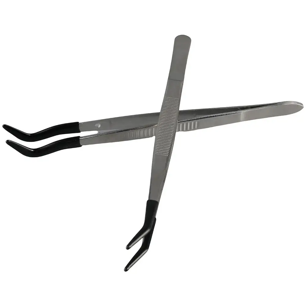 2 Pieces Bent Tip Tweezers Set Long Tweezers with Soft Rubber Tips Stainless Steel Tweezers,Curved Tipped Tweezers