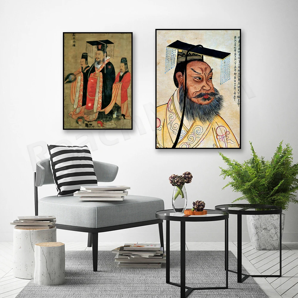 Qin Shihuang posters, Yan Liben Sun Quan posters, retro Chinese style, portraits of emperors of all dynasties, Chinese art