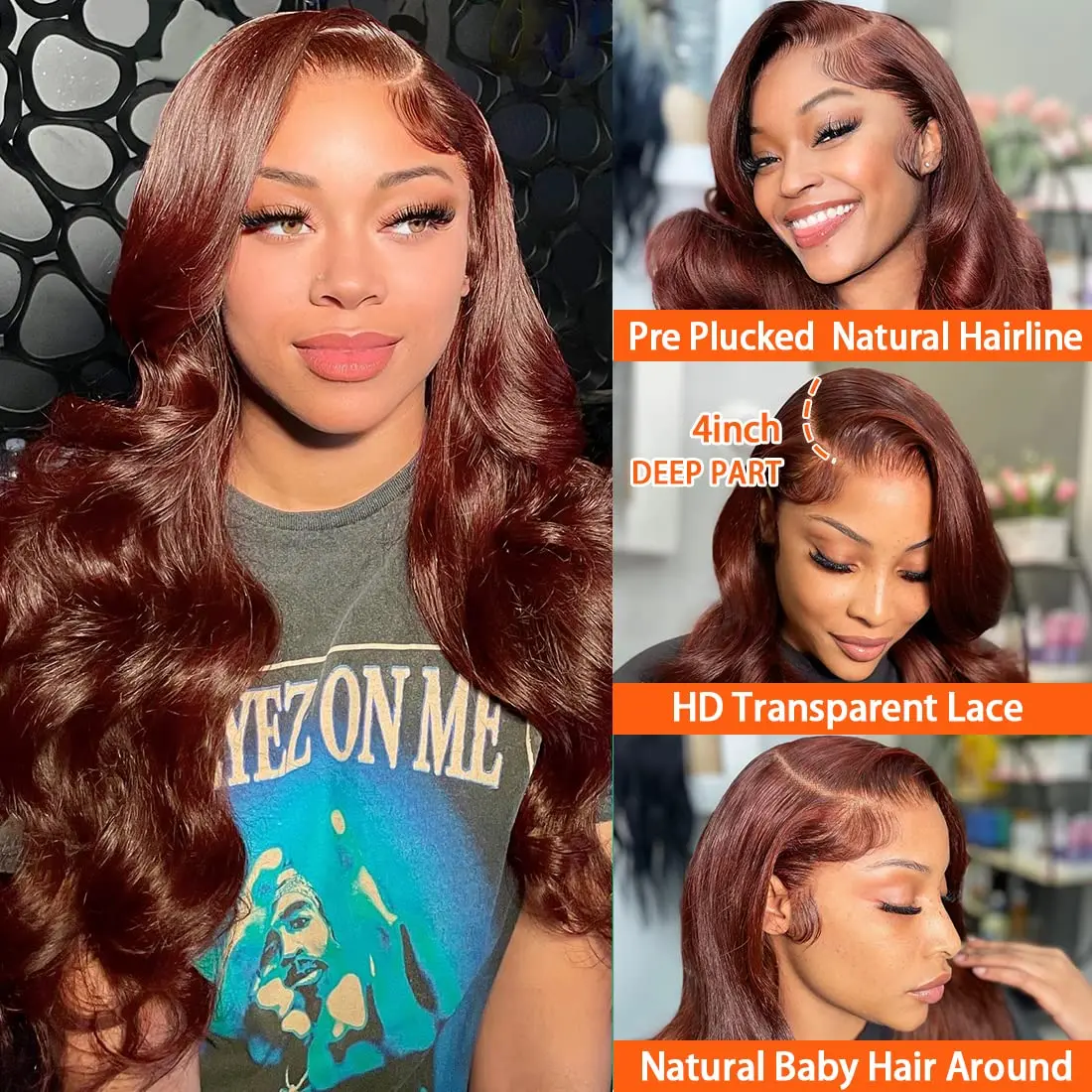 13x4 Pre Plucked Reddish Brown Body Wave Bleached Knots Wig Transparent Lace Red Brown Reddish Color Body Wave Human Hair wigs