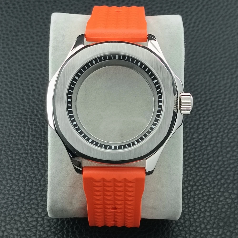 

NH35 automatic movement watch silver/black stainless steel case 20mm rubber strap fit for NH36/NH38 movement watch accessories