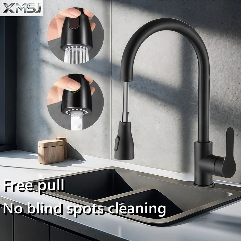 

Kitchen Faucets Brushed Nickel Pull Out Kitchen Sink Water Tap Deck Mounted Mixer Stream Sprayer Head Hot Cold Taps Sliver