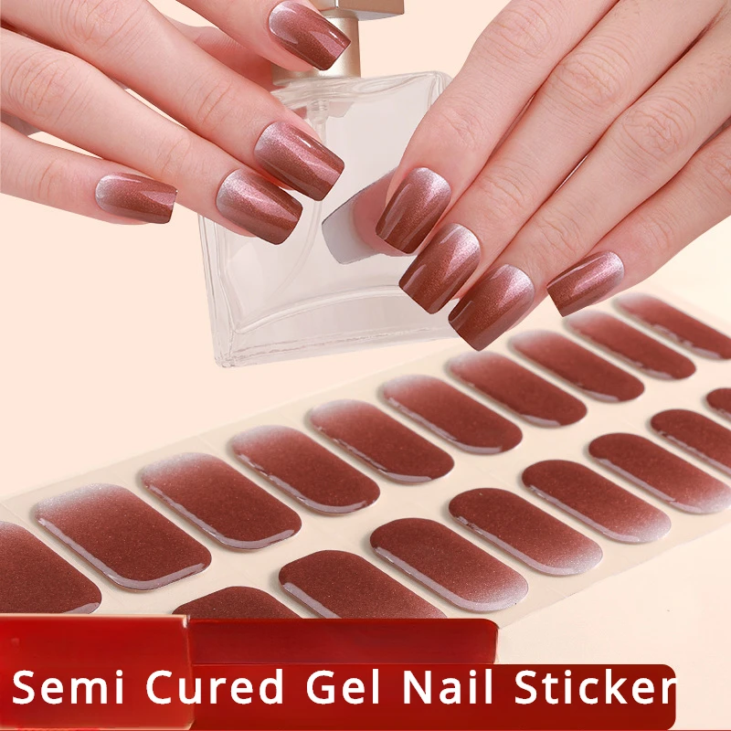 20 Strips Gradual Laser Semi-Cured Gel Nail Wraps Long Lasting Star Full UV Light Gel Cured Stickers Manicure DIY Decoration