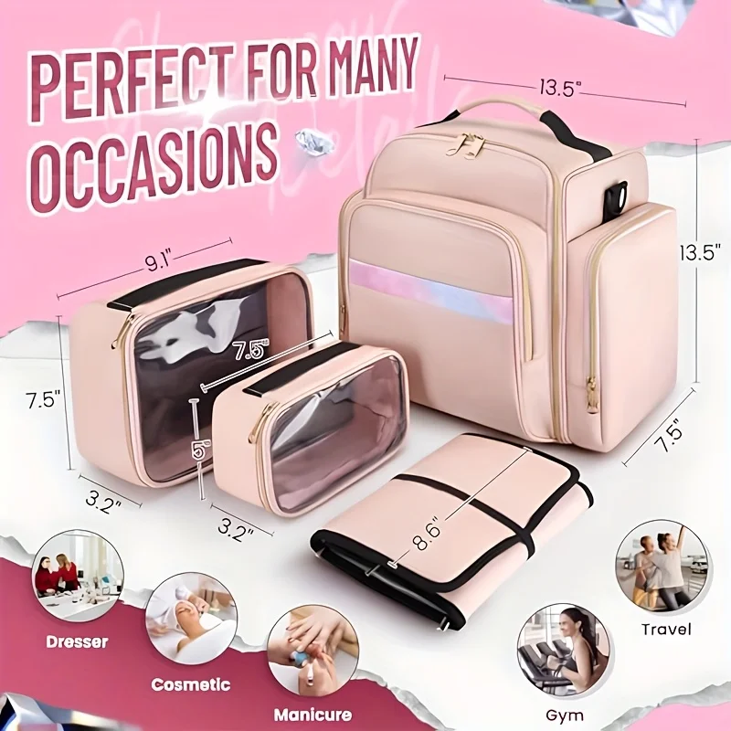 Women'S Makeup Bag Multi-Layer Removable Cases Jewelry Organizer Roll Travel Cosmetic Organizer Bag Storage Pockets Cosmetic Bag